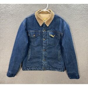 Vintage Work N Sport Jacket Adult 42 Blue Denim Sherpa Fleece Lined Workwear 90s